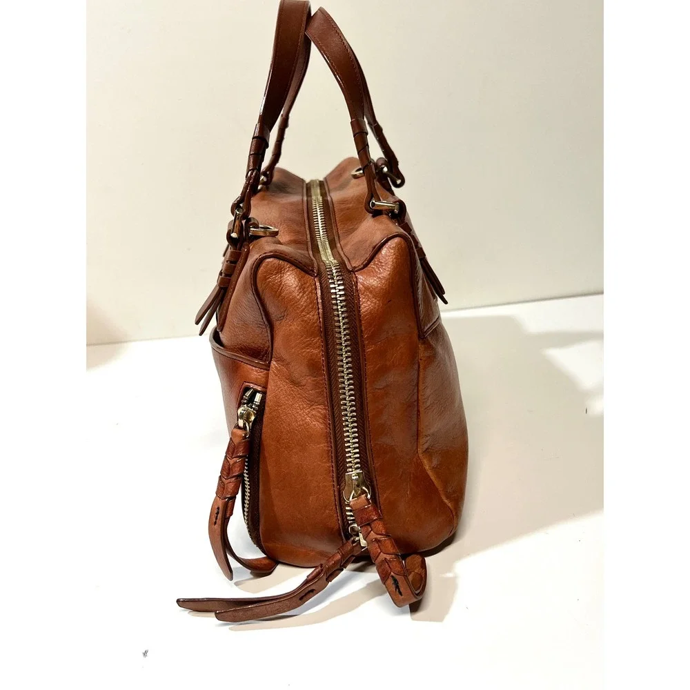 Cole Haan Cognac Leather Satchel Braided Handle Doctor Bag Brown Gold Hardware